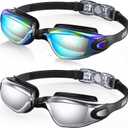 Aegend Swim Goggles, 2 Pack Swimming Goggles No Leaking Adult Men Women Youth (Aqua & Bright Sliver)
