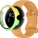 Compatible for Google Pixel Watch 3 41mm 45mm Watch Band with Case, Protection Cover Soft Silicone Breathable Strap for Pixel 3 Watch Men Women (Yellow Green)