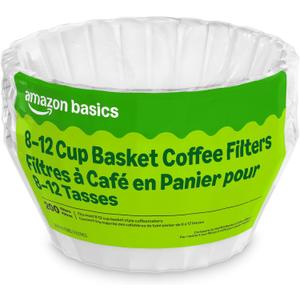 Amazon Basics Basket Coffee Filters for 8-12 Cup Coffee Makers, White, 200 Count