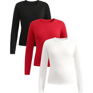 SOLY HUX Girl's Long Sleeve T-Shirts 3 Packs Basic Tops Crew Neck Fitted Tees Fall Clothes, Small, Red Black White