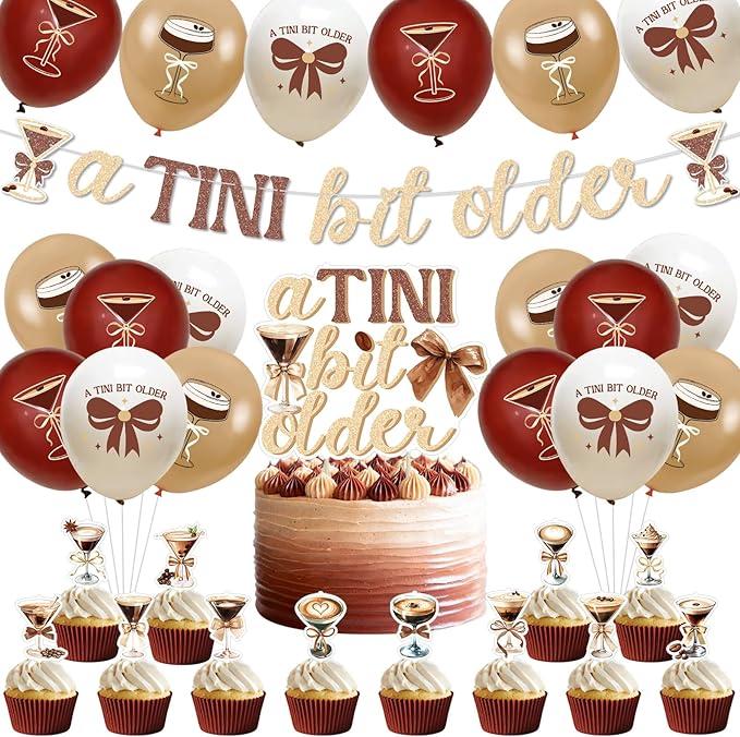 Kumikumi A Tini Bit Older Birthday Decoration Espresso Martini Themed Banner Cake Topper Cupcake Toppers Latex Balloons Party Supplies