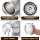 8oz Yerba Mate Cup, 304 Stainless Steel Double-Wall Mate Cup, Heat Insulation Yerba Mate Gourd, Tea Cup Set Includes Cleaning Brush & 2 Bombillas (Marble)