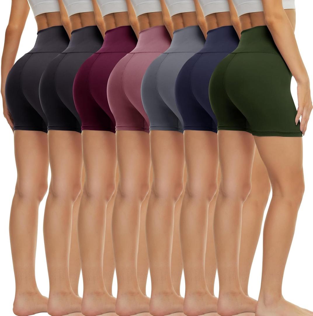 TNNZEET 7 Pack Biker Shorts for Women - 5''/8''/3'' High Waisted Workout Tummy Control Spandex Gym Shorts for Yoga Athletic (Small-Medium, G-black*2/Plum Purple/Crimson/Dark Grey/Navy Blue/Military Green)