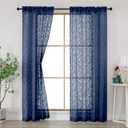 Gwine Navy Blue Curtains 84 Inches Long 2 Panels Set, Light Filtering Soft Lightweight Sheer Curtains, Leaf Clip Jacquard Textured Curtain for Bedroom Living Room, 42Wx84L Inches, 2PCS