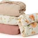 Muslin Crib Sheets, 52"x28" Fitted Crib Sheet for Baby Girl and Boy, 4 Pack Soft Cotton Cover for Standard Crib Baby Bed and Toddler Mattress (Floral, Pink and Brown)