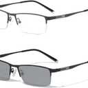 laureles Photochromic Reading Glasses for Men Business Square Metal Half Frame Sun Photochromic Lens Readers (Black, 2.5, multiplier_x)