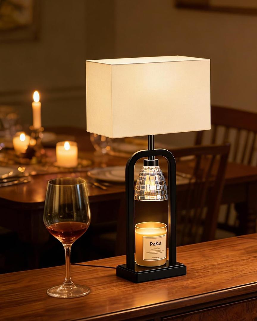 PoKat Electric Candle Warmer Lamp Black, Modern Lamp Candle Warmer with Timer Dimmer, Wax Light Warming Table Lamp for Jar Candles, Bedside Lamp for House Warming Home Decor Living room, Bulb Included (Set of 1 - Matte Black With Black Finish)