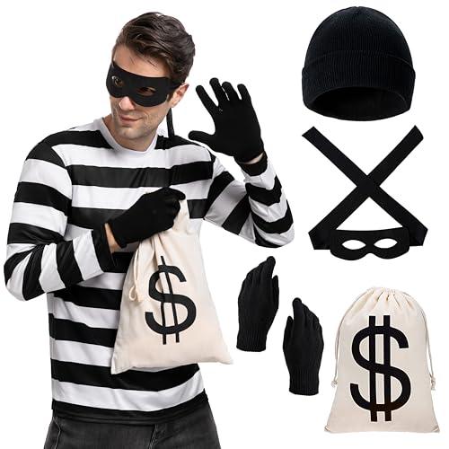 Spooktacular Creations Halloween Robber Costume Men, Unisex Thief T-Shirt Set, Halloween Costumes for Men, M