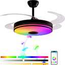 48 Inch Retractable Ceiling Fans with Lights, RGB Ceiling Fan with Remote Control,Speaker, Dimmable, 6 Speed Reversible Smart Ceiling Fans for Living Room Bedroom