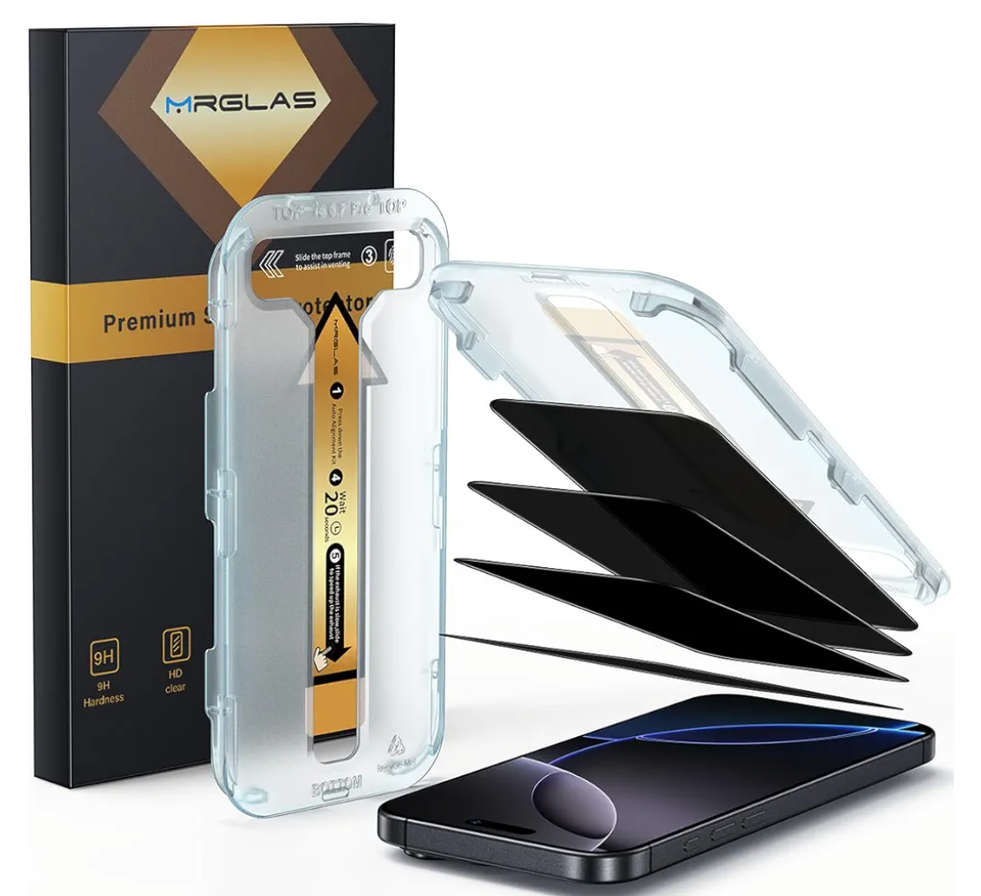 MRGLAS 4-Pack TOP 9H+ Glass for iPhone 16 Pro Max Privacy Screen Protector [Auto Alignment Kit] [10X Military Protection, 100% Anti Spy] UNBREAK Tempered Glass 6.9 inch Longest Durable Case-Friendly