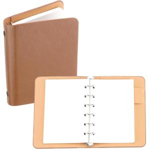 PATIKIL 6 Ring Binder Cover, A7 Leather Notebook Binder Mini Refillable Loose Leaf Personal Planner with 50 Sheets Paper, Brown