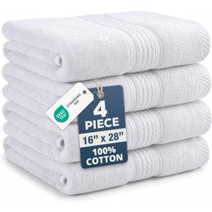 White Hand Towels for Bathroom - Pack of 4 (16"x28") 100% Cotton Hand & Face Towels - Soft, Durable, Quick Dry & Highly Absorbent, Fingertip Towel for Bathroom - Great for Gym, Salon, Spa & Family Use
