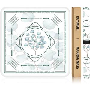 Deyimmei Neoprene Mahjong Mat for Table 31.5"x31.5" - Non-Slip, Noise Reduction Cover with Storage Pockets, American Rules & Crease-Free Rolled Shipping (Eucalyptus Leaves)