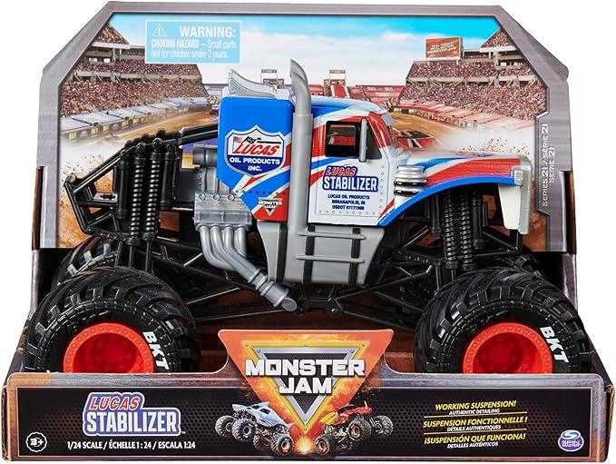 Monster Jam, Lucas Stabilizer Monster Truck, Detailed Metal Injection Moulded Vehicle for Playing and Collecting in 1:24 Scale Toy for Children Aged 3+