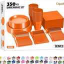 Party Solids 350 Pieces Orange Plastic Plates For Party, Orange Disposable Plates Set, 50 Of Each 9" Dinner Plate Set, 7" Dessert Plate, Cups, Napkins & Cutlery Plastic Dinnerware Set
