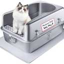 Sollulife XL Metal Cat Litter Box with Lid – NonStick, Odor Control, Stainless Steel, RustResistant, HighSided – Easy to Clean with Handles, NoSlip Base, LeakProof Seal, 5 Clips, Cleaning Tracker
