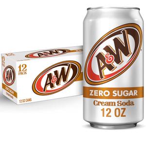 A&W Cream Soda Zero Sugar, 12 fl oz cans, 12 pack (EXP 05/29/26)
