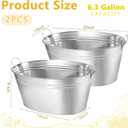 Ziliny 2 Pcs 6.3 Gallon Galvanized Beverage Tubs Large Drink Buckets for Parties Insulated Metal Ice Bucket with Handles Rustic Storage Container for Parties Beer Drinks, Silver
