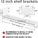 Goovilla Shelf Bracket, Heavy Duty Floating Shelf Brackets 12 inch Long, 6 Pack Brackets for Shelves, White Coated Metal Wall Shelf Support Brackets with 1/5 Inch Thick and 160 lb. Load Capacity