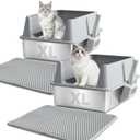 XL Stainless Steel Litter Box with Lid, Extra Large High Sided Metal Cat Litter Box with Mat and Scooper, Easy Clean, Non-Stick & No Smell, 2-pack