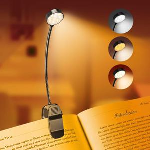 KTEBO Rechargeable Book Light for Reading in Bed, Eye Caring Book Reading Lamp with 10 LED Modes,1.3 oz Lightweight Portable Clip on Light, 360 Adjustable Clamp Light Perfect for Readers, Black