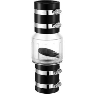 Quiet Sump Pump Check Valve, 2 Inch PVC Check Valve Fits 2" Schedule 40 Pipe, Clear, Silent Backflow Valve With Spring Loaded Flapper, Reduces Water Hammer Noise
