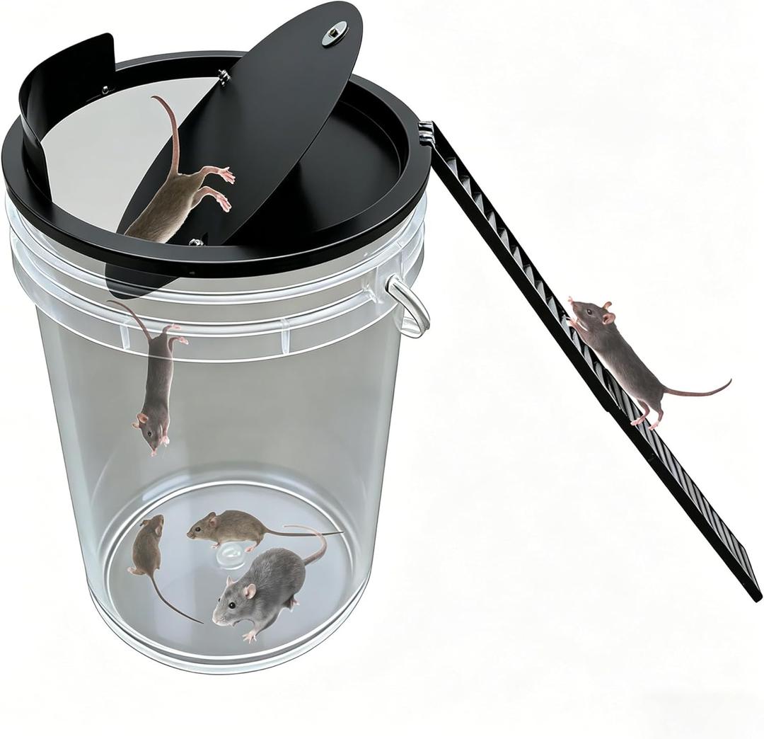Bucket Lid Mouse Trap Metal 5 Gallon Bucket lid,Strong Metal Material That Cannot be Bitten, auto Reset, (Black)