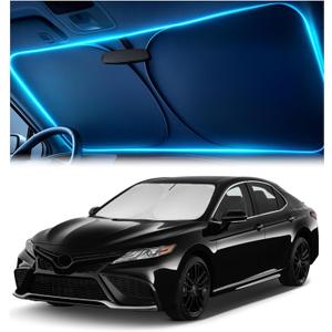 Windshield Sun Shade for Toyota Camry 2018-2024 LE/XLE/SE/XSE/Hybrid  Custom Fit Sun Shield with Mirror CutOut, Blocks Heat & UV, Foldable with Storage Pouch - Toyota Camry Windshield Sunshade