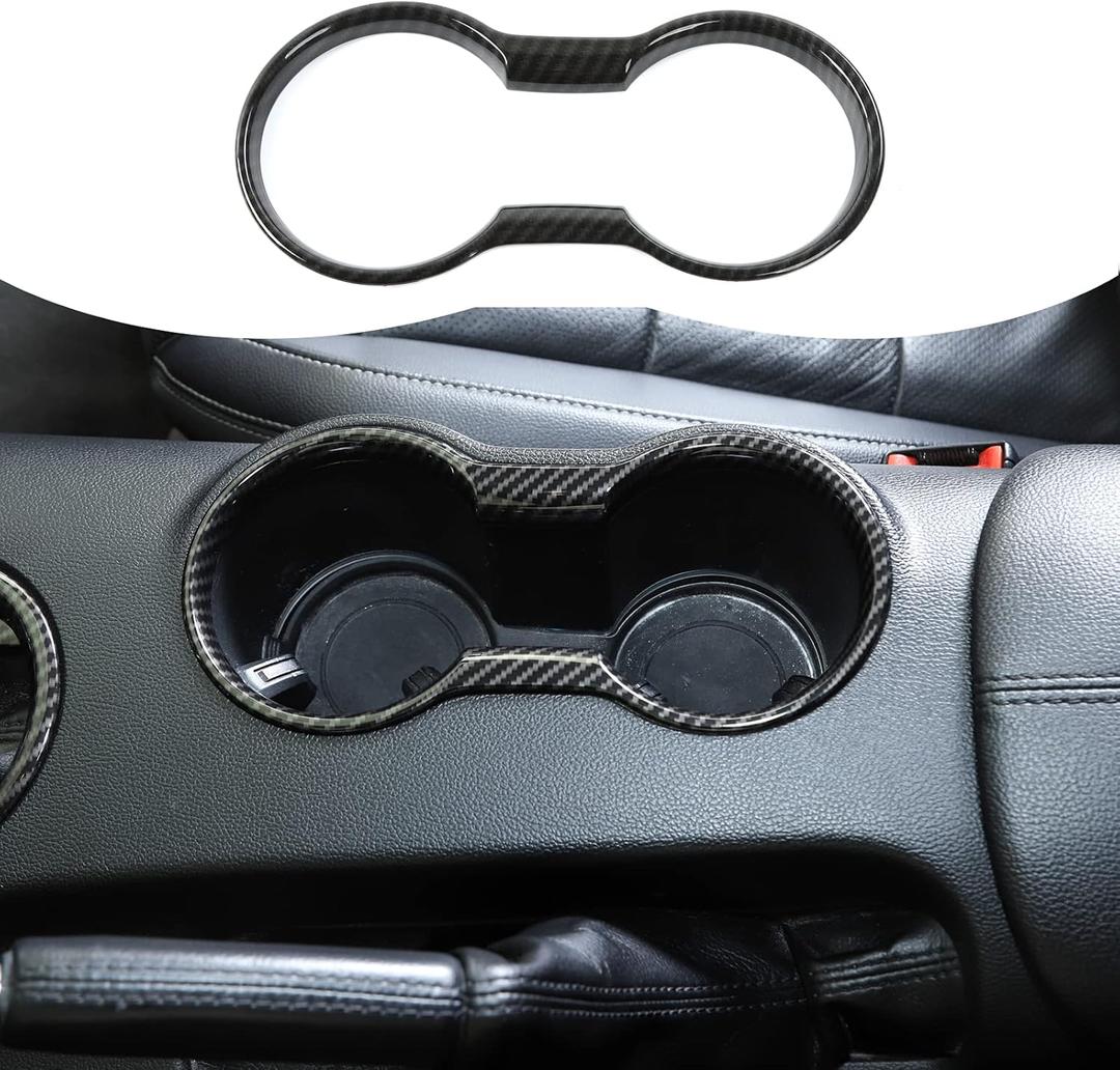 RT-TCZ Carbon Fiber Cup Holder Cover Frame Trim Interior Accessories Compatible with Ford Mustang 2015-2023