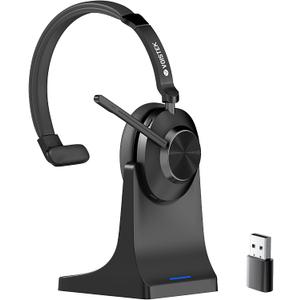 Voistek Wireless Bluetooth Headset with Noise Cancelling Mic, 45+ Hour Battery, Charging Dock, USB Dongle & Microphone Mute, Ideal for Work from Home, Office, Teams, Zoom, Mac, Android, iOS