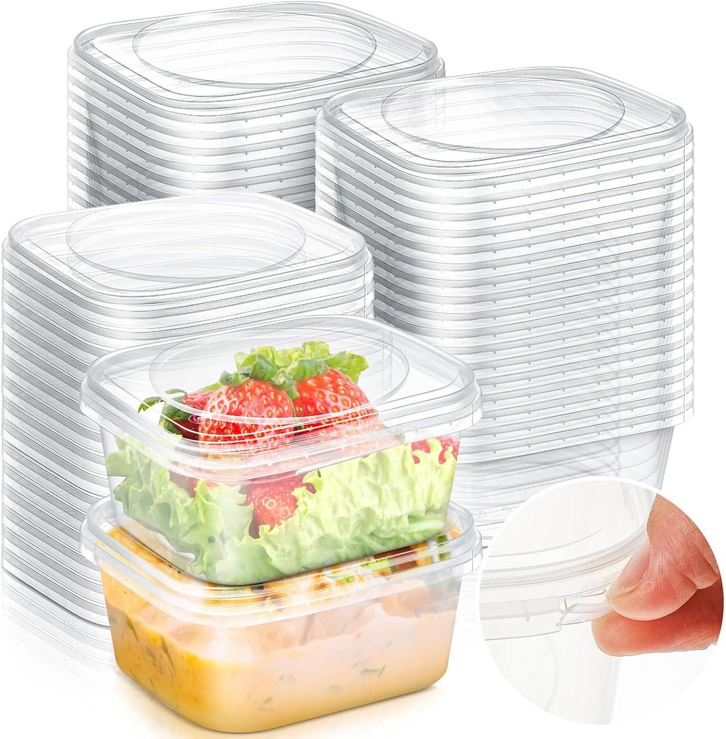 25 Pack 8 oz Tamper Proof Clear Deli Containers with Lid Disposable Square Plastic Deli Sandwich Tiramisu Airtight Meal Container for Refrigerator Dishwasher Microwave Take out Kitchen