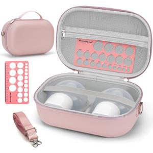 Wearable Breast Pump Bag Carrying Case for Momcozy & Willow, Use with Hands Free Wearable Breast Pumps for eufy Security/Medela/Bluefair, Travel Pumping Bag with Nipple Ruler & Removable Tray(Holds 2) (Pink)