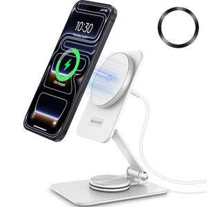 Compatible with MagSafe Charger, 15W MagSafe Charger Stand, 360°Rotation Base Adjustable Foldable Wireless Charger for Samsung Galaxy S25 Ultra/Z Fold7/Flip7/iPhone 17/Pixel 10 Pro/Pixel 10 Pro Fold