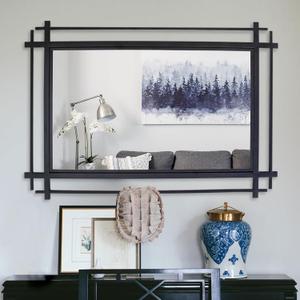 Large Wall Mirrors Decorative, 40''X28'' Bathroom Mirror with Black Iron Frame, Elegant Wall Mirror for Living Room, Dining Room, Fireplace