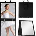 Fabuday Lighted Hanging Mirror for Dance Backstage - Rechargeable Folding LED Full Length Mirror with Lights for Dancers, Portable Foldable Travel Body Mirrors, Brightness Adjustable, Black
