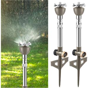 2 Pcs Garden Lawn Sprinkler for Yard, Above Ground Tall Metal Water Sprinkler System Brass Impact with Heavy Duty Spike Base for Large Area(Silver)