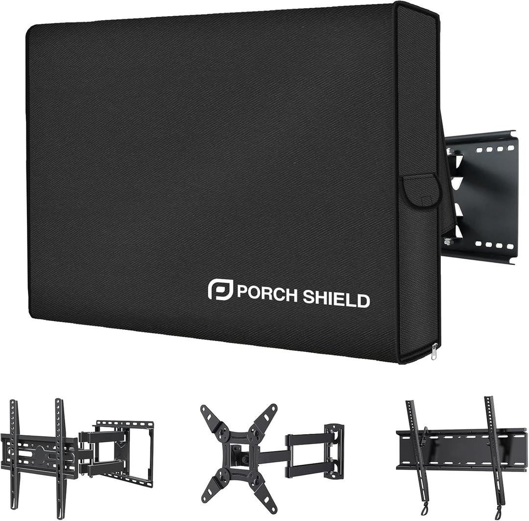 Porch Shield 34-39 inches Outdoor TV Cover - Upgrade Fully Cover TV Weatherproof Protector for LCD, LED, Compatible with Wall Mounts and Stands (Black)