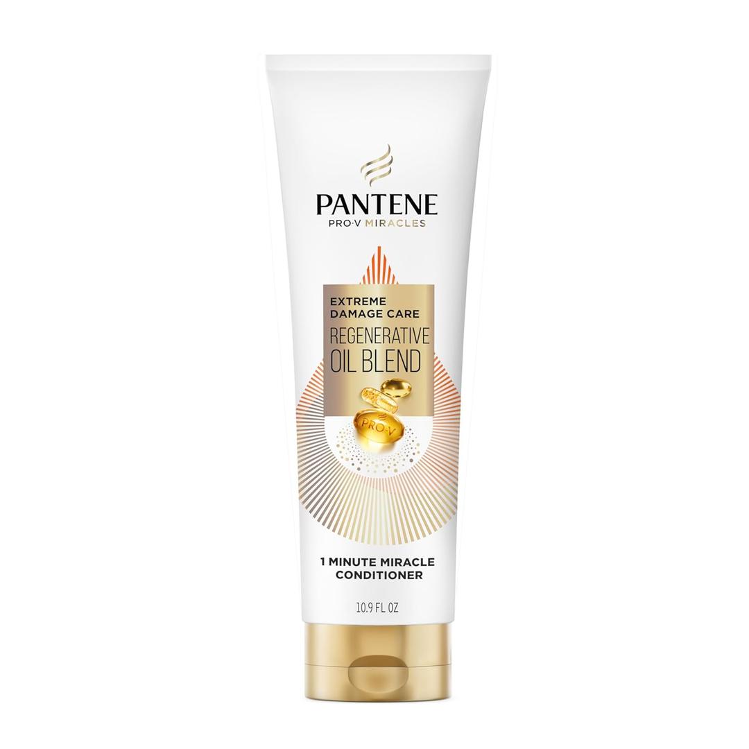 Pantene Pro-V Miracles Conditioner, Extreme Damage Care Regenerative Oil Blend 1 Minute Miracle, Moisturizes, Smooths, Argan & Jojoba Oils, 0% Sulfated Conditioners, Dyes, or Parabens, 10.9 Fl Oz