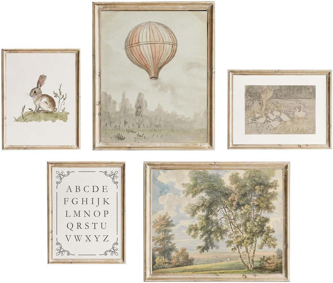 Vintage Nursery Wall Art Kids Canvas Poster Children Room Canvas Wall Decor Neutral Children Prints Country Posters Rustic Baby Room Art Prints Nursery Kids Artwork for Farmhouse Bedroom, Unframed (8"L x 10"W, 5pcs Kids Art- 6"x8" - 8"x10")