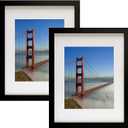 Picture Frames 9x12 Picture Frame Set of 4，Display Pictures 6x8 with Mat or 9x12 Without Mat Real Glass and Composite Wood for Wall or Tabletop Display Pre-Installed Wall Mounting Hardware，Black