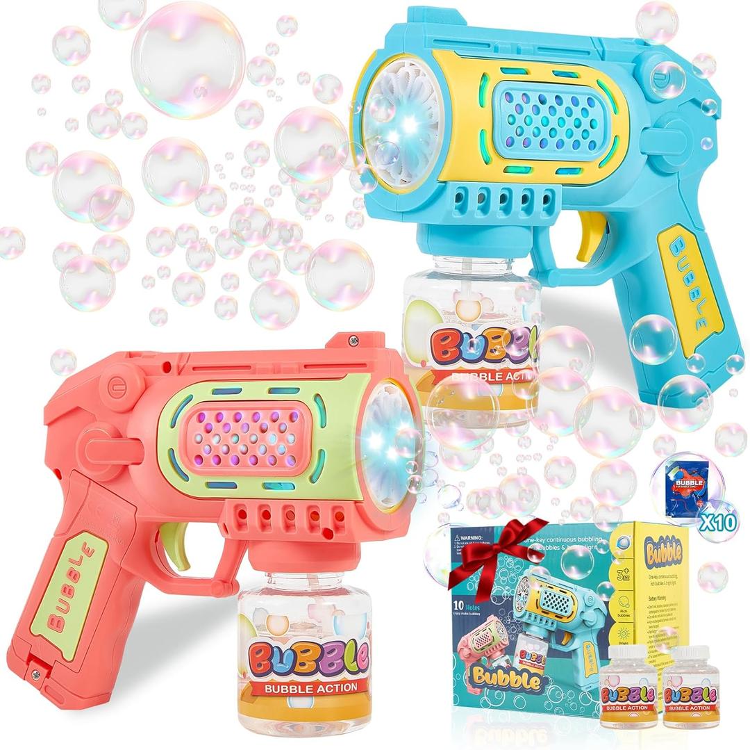 Toys for 3+ Year Old Boys Girls: 2 Pack Bubble Machine with Bubble Solution, Kids Toys for Ages 3-5 4-6 5-7, Outdoor Outside Toy for Kids Ages 4-8, Gifts for 3 4 5 6 7 8 Year Old Boys Birthday (Blue & Pink)