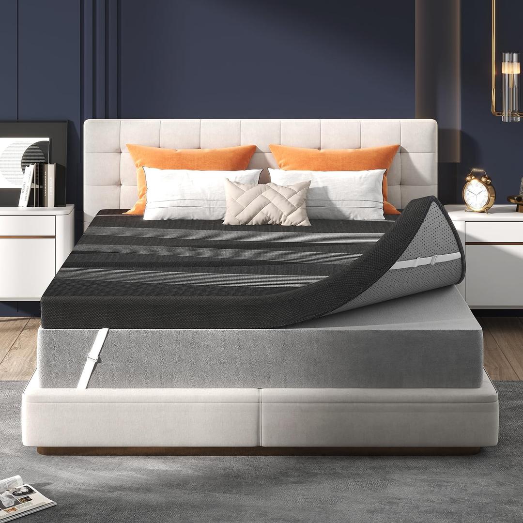 3 Inch Gel Memory Foam Mattress Topper Queen, High Density Ventilated Bed Topper for Back Pain Relief, Breathable Cover with Non-Slip Straps, CertiPUR-US
