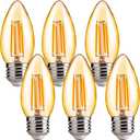 FLSNT 40W Equivalent LED Chandelier Light Bulbs, Dimmable Amber LED B11 E26 Candelabra Base Bulbs, 2200K Warm White, 330LM, 6 Pack UL,CA65 Listed.
