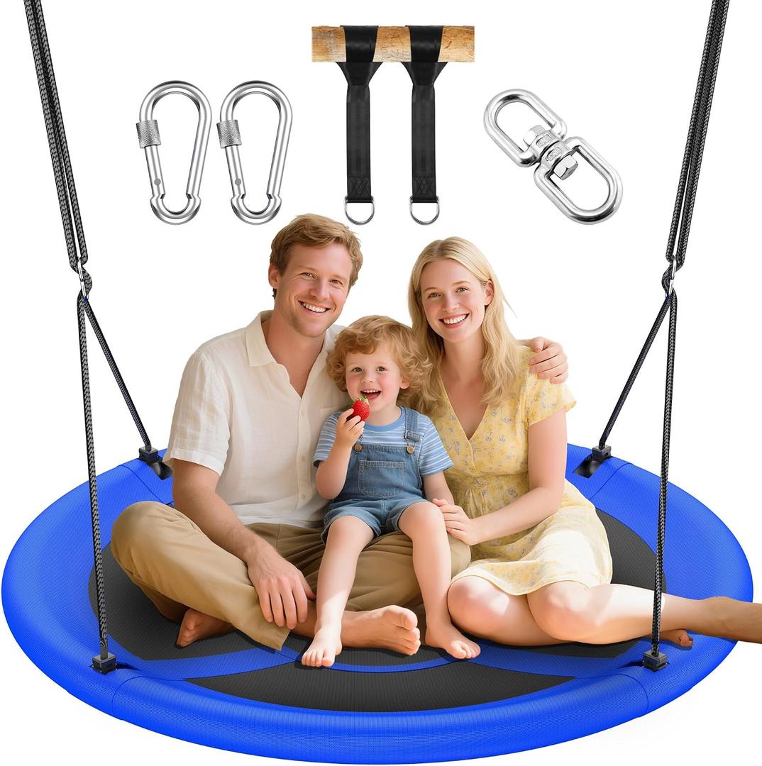 Everyfun 43" Saucer Tree Swing for Kids Adult, 700lbs Weight Capacity, Waterproof Flying Saucer Swing with Adjustable Hanging Straps, Swing Seats for Backyard Outdoor Indoor Playground, Blue