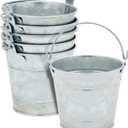Juvale Galvanized Tin Pails - Centerpiece Tin Buckets - Party Metal Buckets with Handles - Galvanized Decor & Cans - Pack of 6, 3" H x 3.5" W, Silver