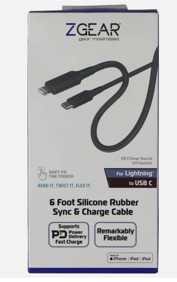 ZGEAR 6FT Silicone USB-C to 8-pin Cable - Gray