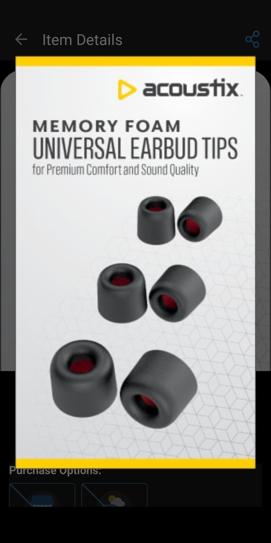 Acoustix Universal Memory Foam Replacement Earbud Tips - Black - 6pcs