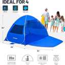 EchoSmile Pop Up Tent for 4 Person Family, Beach Tent Sun Shelter with UPF 50+ UV Protection & Waterproof, Lightweight & Easy Automatic Setup Portable Cabana for Outdoor Travel (Dark Blue)