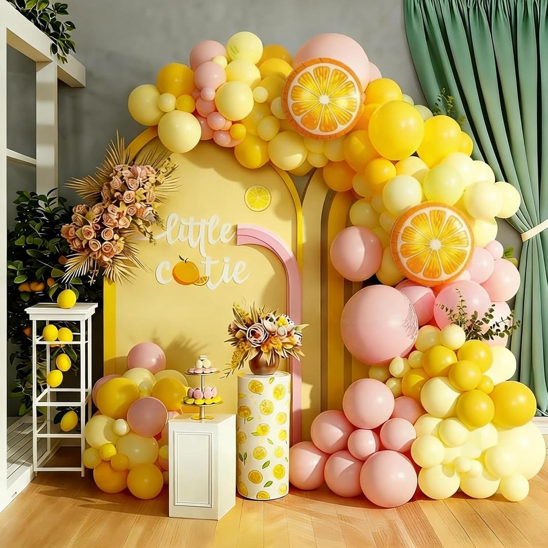 Lemon Balloon Arch Garland Kit,Pink and Yellow Balloon Arch Garland Kit with Lemon Yellow Foil Balloons for Lemon Baby Shower Birthday Party Decor
