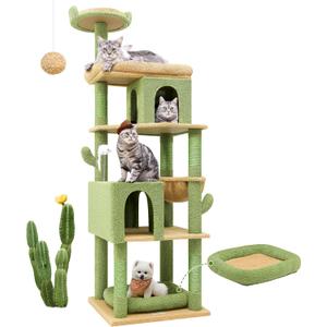 Globlazer Heavy Duty Cactus Cat Tree for Large Cats, Sturdy 72in Maine Coon Cat Tree for Large 20 lbs+ Cactus Cat Tower for Adult Biggest Cats with 6 Scratching Posts, Hammock, S72, Green